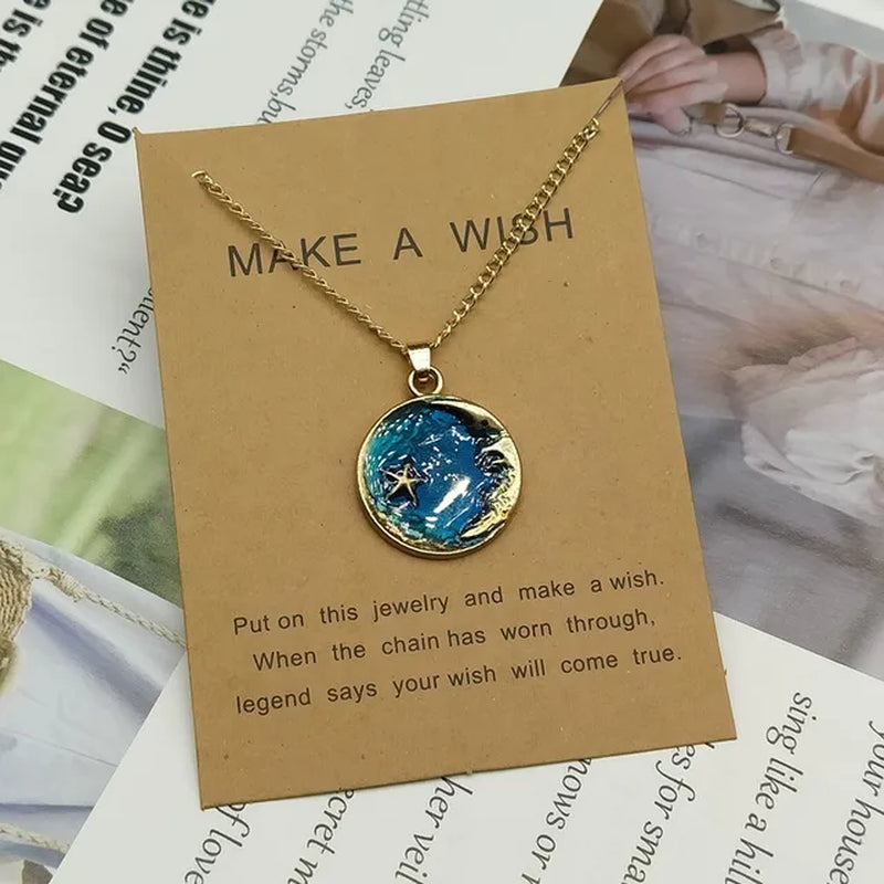#00004 - Enamel Moon and Planet Pendant Necklaces