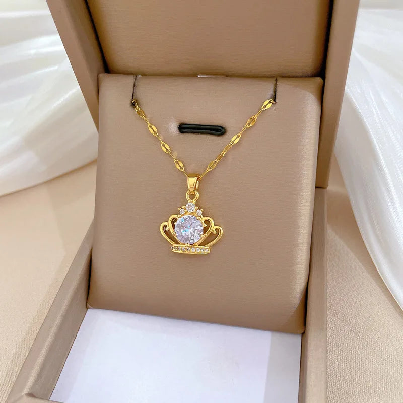 #00040 - Royal Crown Hollow Pendant Necklace