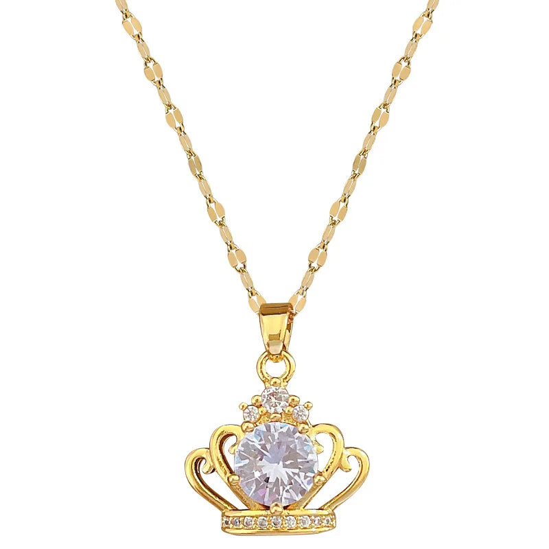 #00040 - Royal Crown Hollow Pendant Necklace
