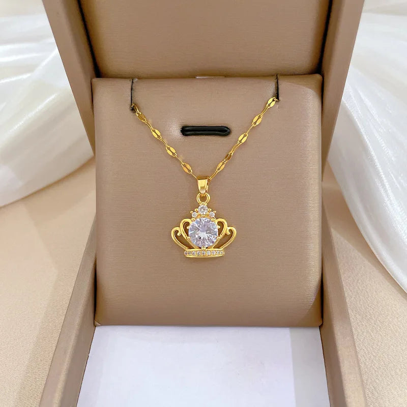 #00040 - Royal Crown Hollow Pendant Necklace
