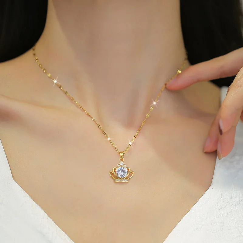 #00040 - Royal Crown Hollow Pendant Necklace