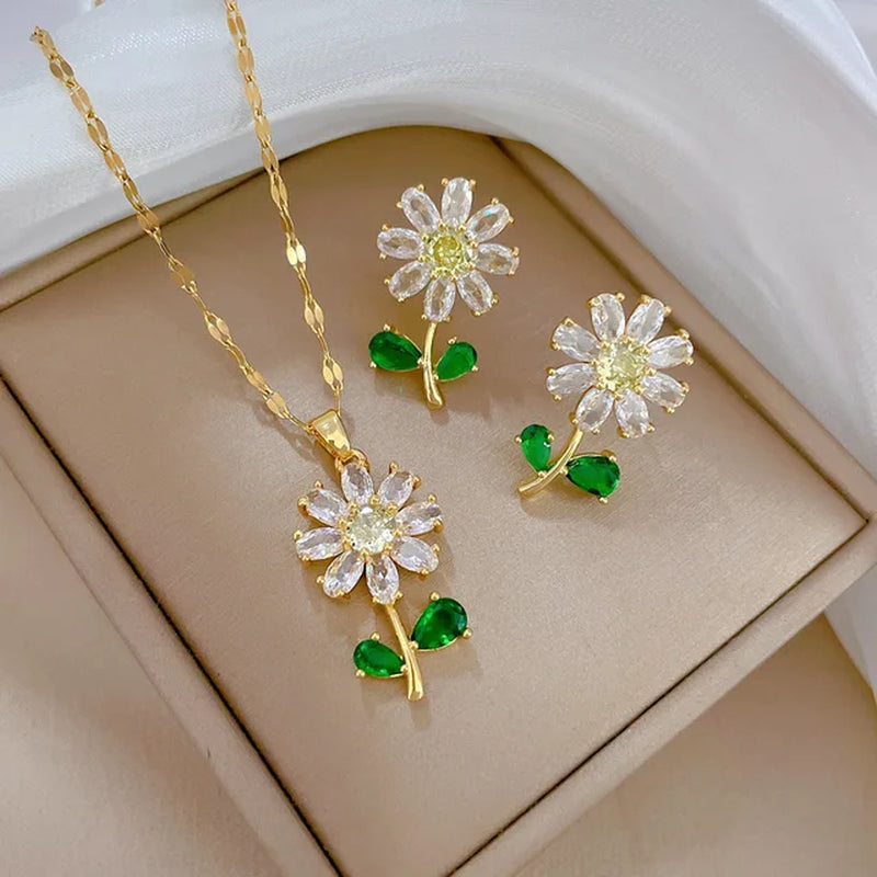 #00027 - Verdant Blossom Stainless Steel Jewelry Set