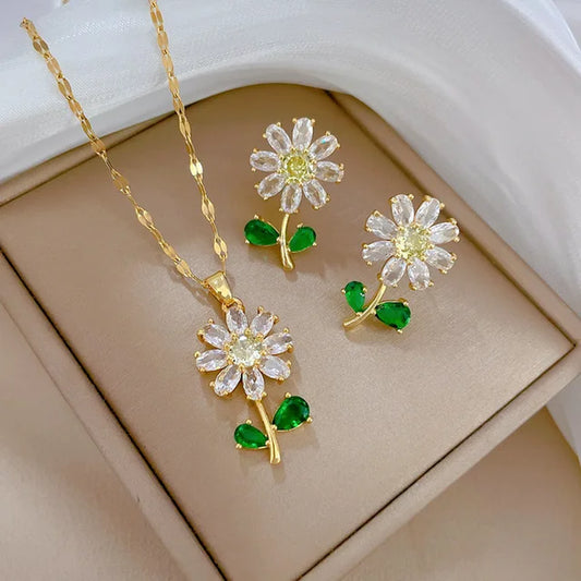 #00027 - Verdant Blossom Stainless Steel Jewelry Set