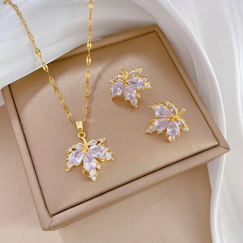#00034 - Maple Leaf Micro-Inlay Jewelry Set