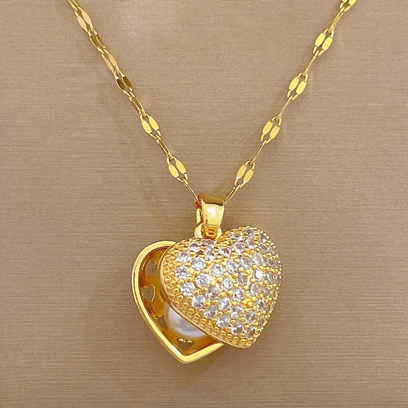 #00033 - Pearlescent Heart Pendant Necklace