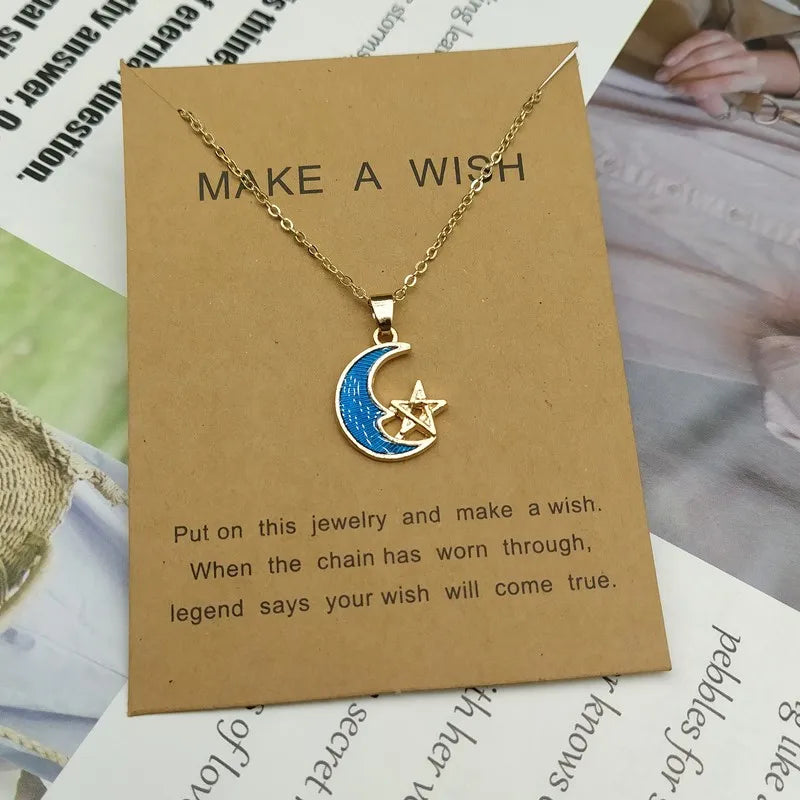 #00004 - Enamel Moon and Planet Pendant Necklaces