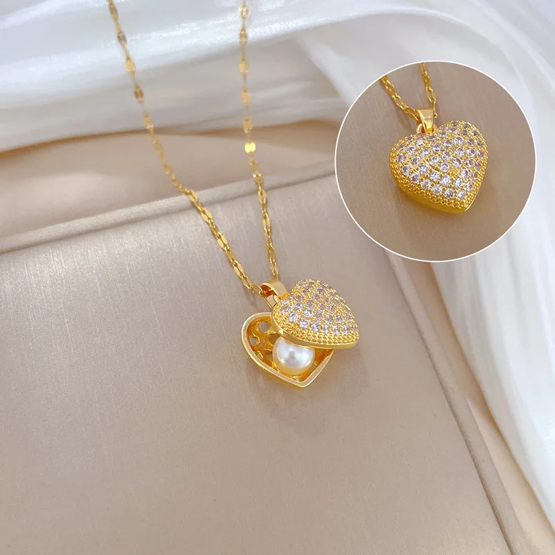 #00033 - Pearlescent Heart Pendant Necklace