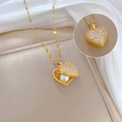 #00033 - Pearlescent Heart Pendant Necklace