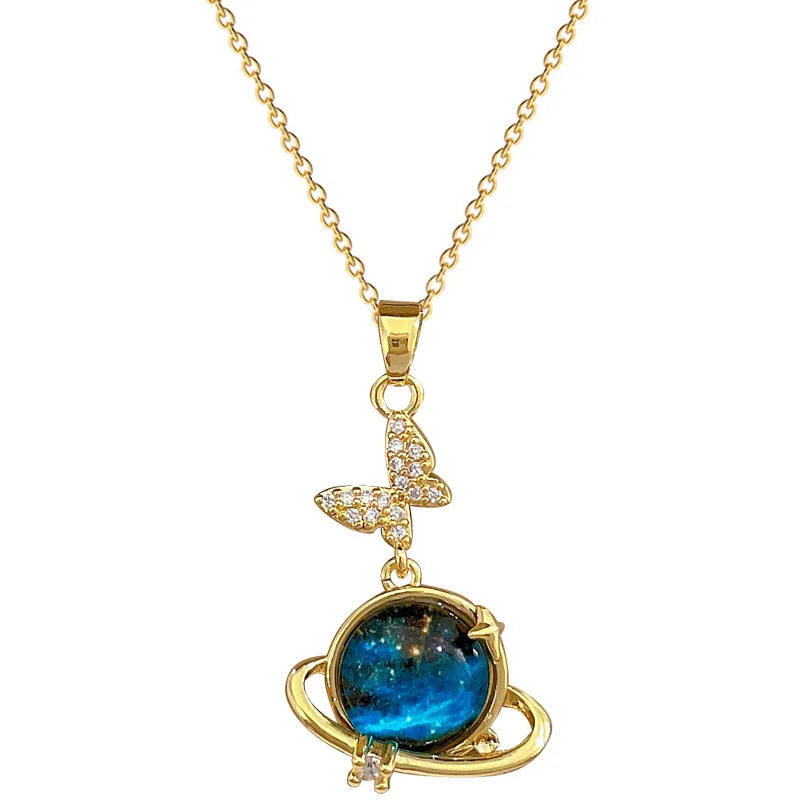 #00038 - Fluttering Butterfly Planet Necklace Set