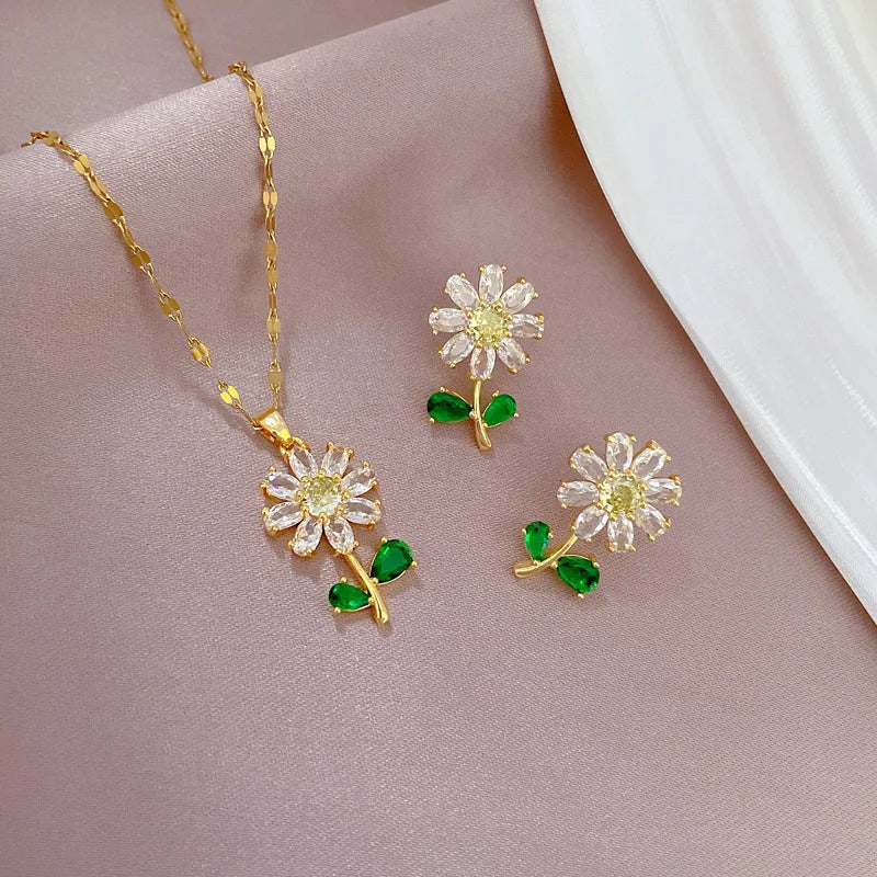 #00027 - Verdant Blossom Stainless Steel Jewelry Set