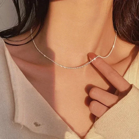 #00022 - Silver Sparkle Clavicle Chain Choker Necklace