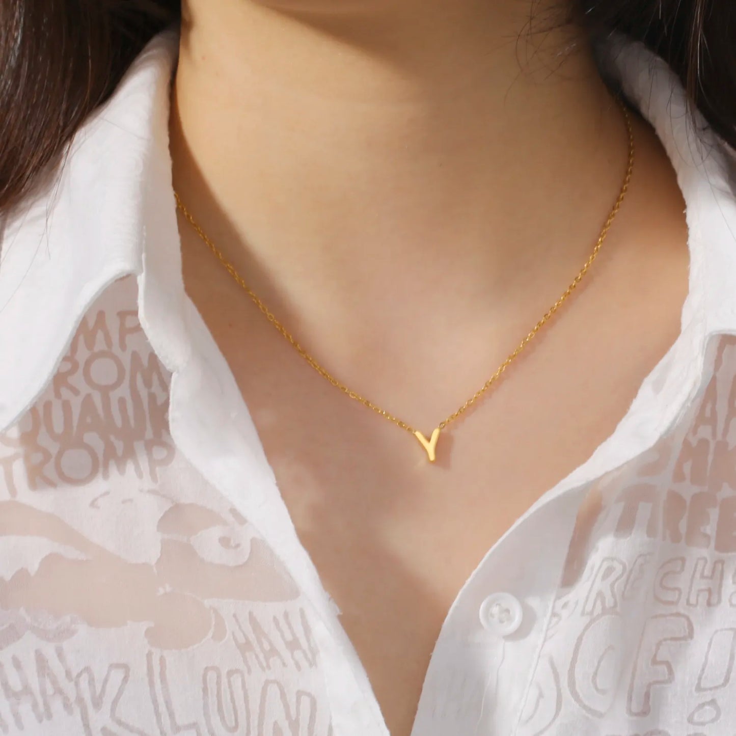#00025 - Initial Letter Necklace: Stainless Steel Alphabet Choker
