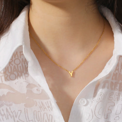 #00025 - Initial Letter Necklace: Stainless Steel Alphabet Choker