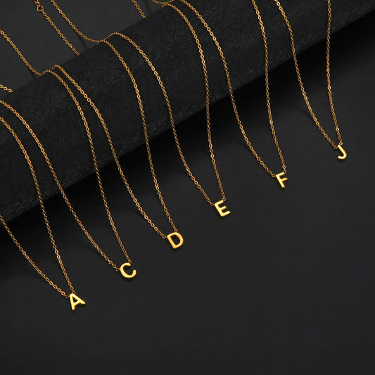 #00025 - Initial Letter Necklace: Stainless Steel Alphabet Choker