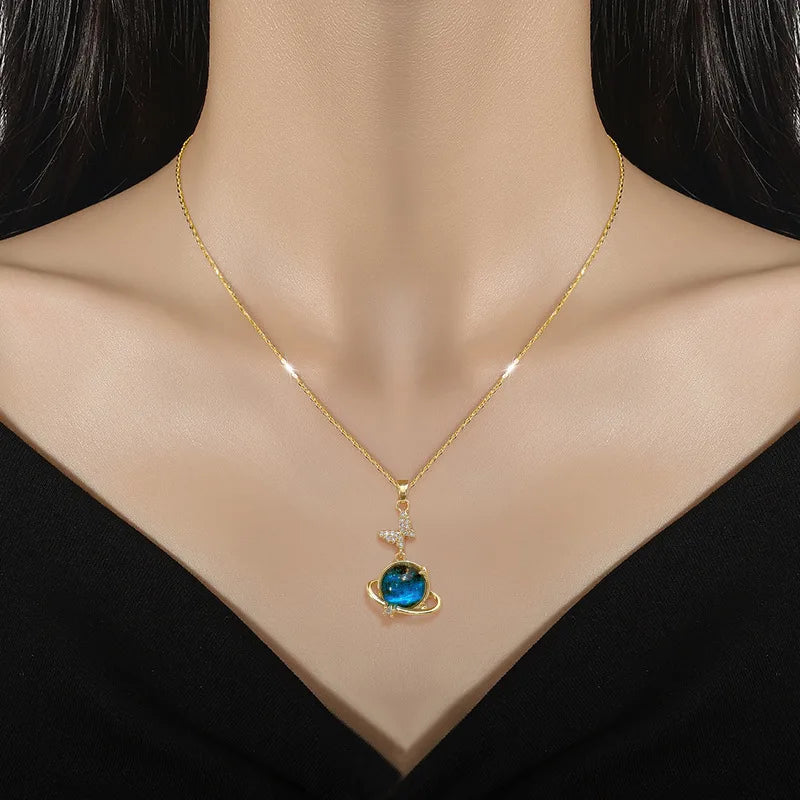 #00038 - Fluttering Butterfly Planet Necklace Set