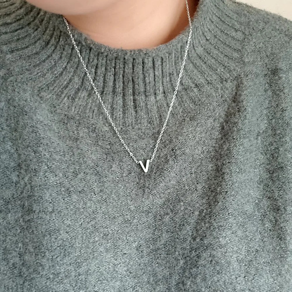 #00025 - Initial Letter Necklace: Stainless Steel Alphabet Choker