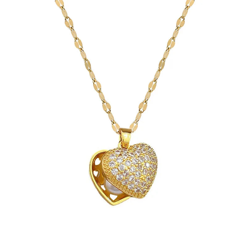 #00033 - Pearlescent Heart Pendant Necklace