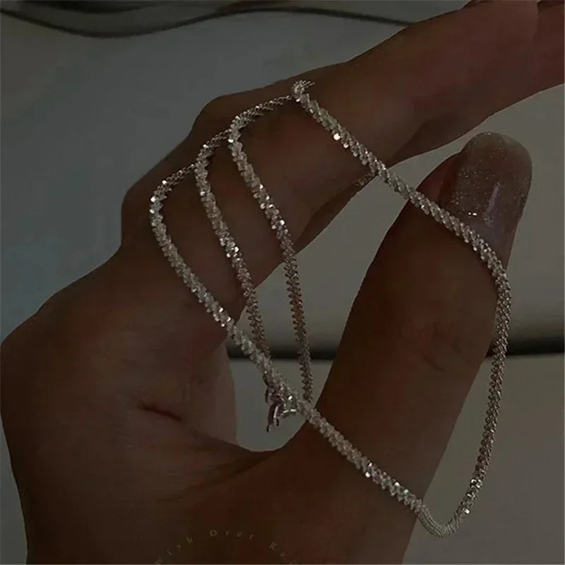 #00022 - Silver Sparkle Clavicle Chain Choker Necklace