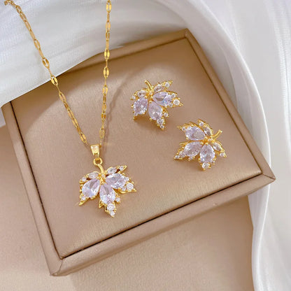 #00034 - Maple Leaf Micro-Inlay Jewelry Set