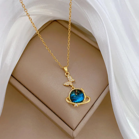 #00038 - Fluttering Butterfly Planet Necklace Set