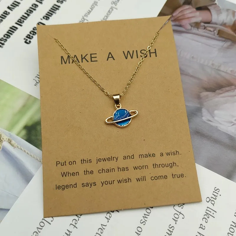 #00004 - Enamel Moon and Planet Pendant Necklaces