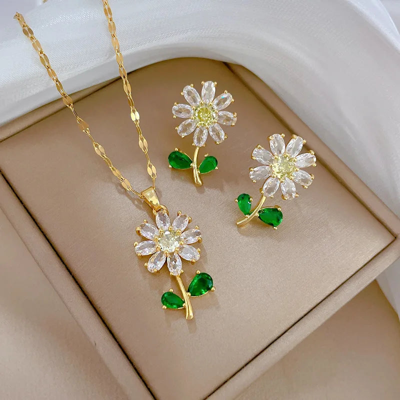 #00027 - Verdant Blossom Stainless Steel Jewelry Set