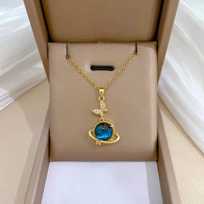 #00038 - Fluttering Butterfly Planet Necklace Set