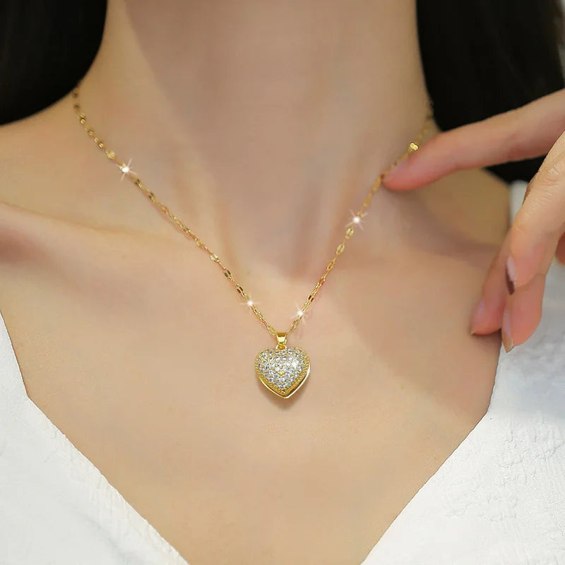 #00033 - Pearlescent Heart Pendant Necklace