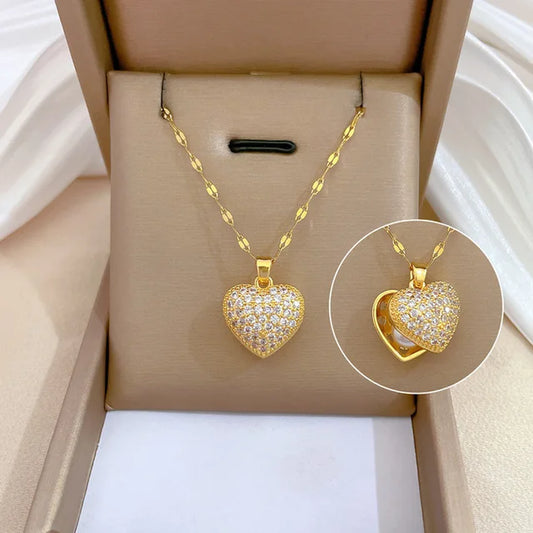 #00033 - Pearlescent Heart Pendant Necklace