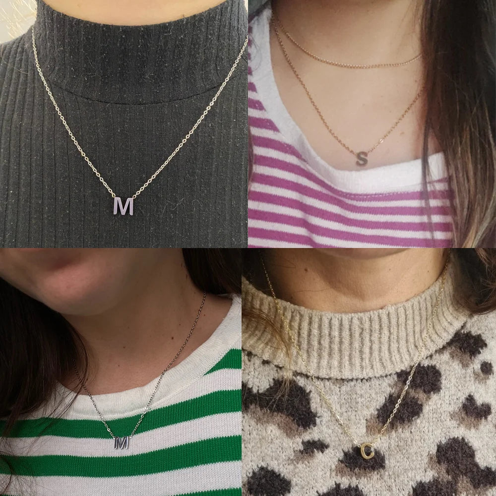 #00025 - Initial Letter Necklace: Stainless Steel Alphabet Choker