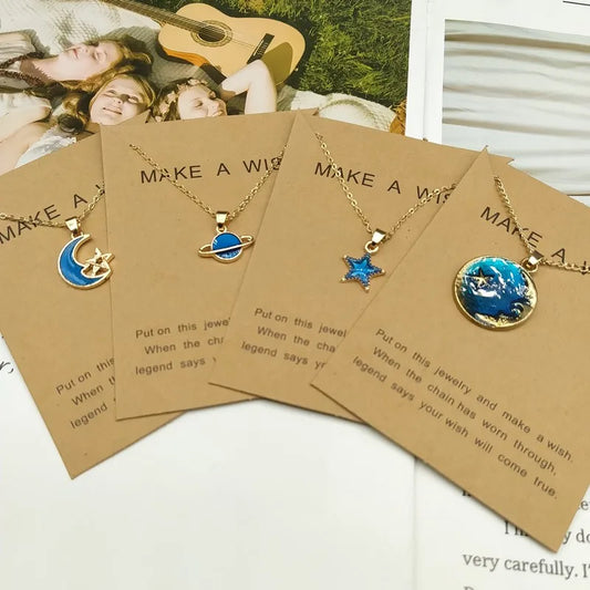 #00004 - Enamel Moon and Planet Pendant Necklaces